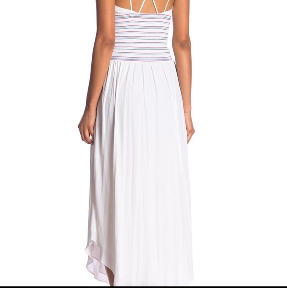 Ramy Brook Coral smocked striped white midi beach  sundress sleeveless Medium - Picture 3 of 10